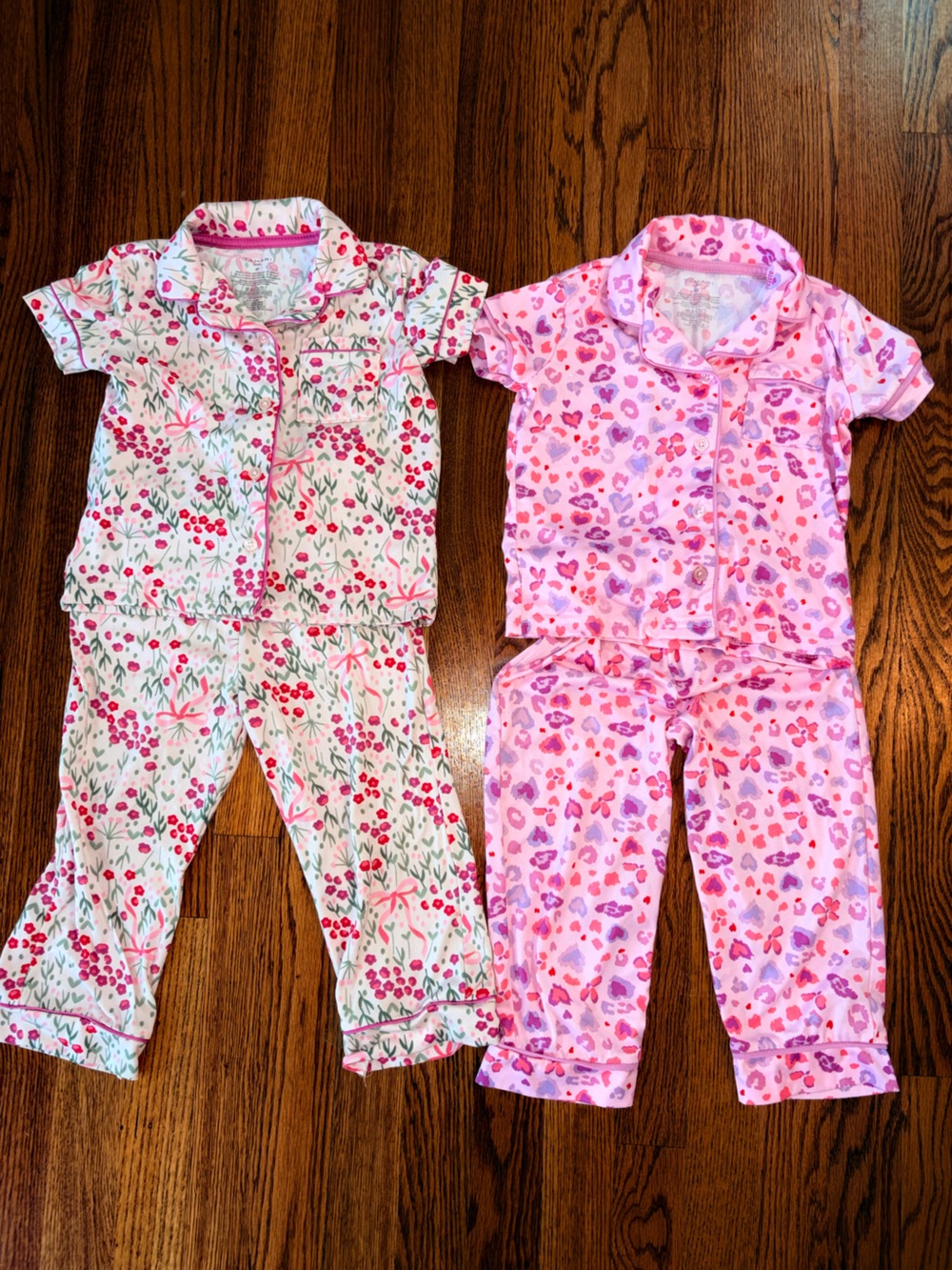 Tahari Pink Heart & Floral Printed Kids Button Up Pajama Sets Soft Cotton 3T